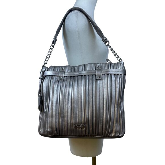 Jessica Simpson Women’s Platinum Metallic Pleated Chain-Strap Becca Handbag - Picture 14 of 16